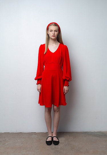 Week women's red crash voluminous-sleeve mini dress 241-06-013, фото 1 