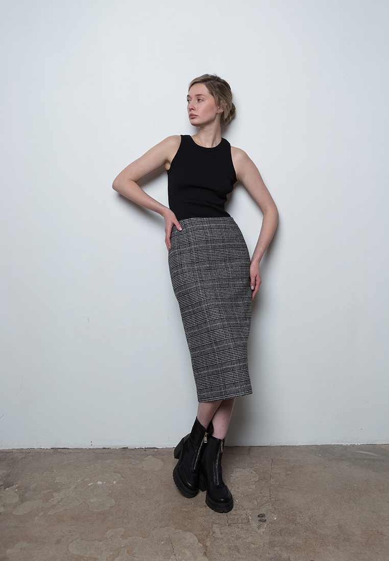 Week women's grey-black wool midi skirt in print 233-04-014, фото 1