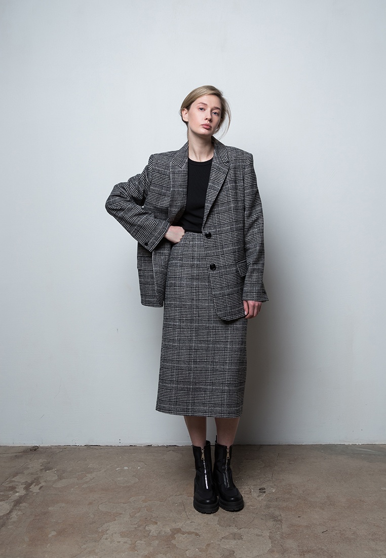 Week women's grey-black wool midi skirt in print 233-04-014, фото 7