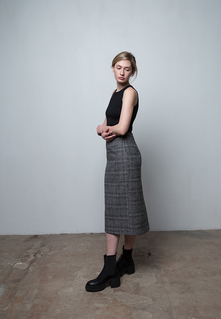 Week women's grey-black wool midi skirt in print 233-04-014, фото 5