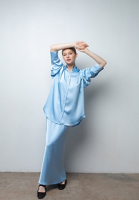 Week women's cyan silk shirt 241-08-041, фото 1 