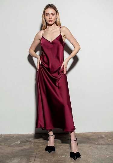 Wine-colored satin dress 244F-06-023, фото 2 