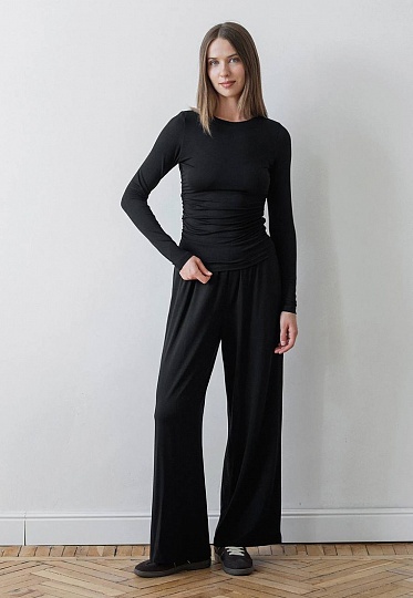 Black side gathered longsleeve-top 253-08-015, фото 2 