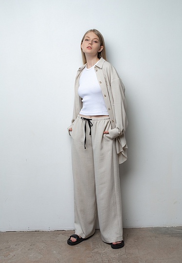Week women's beige viscose linen bulk shirt 242-08-008, фото 2 