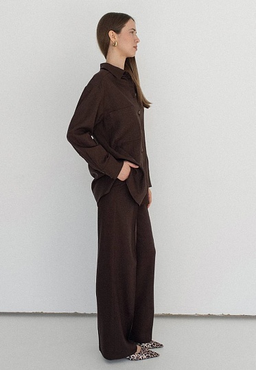 Linen pants in chocolate color 252-05-007, фото 2 