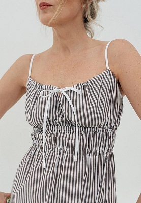 Striped cotton dress in chocolate color 252-06-027-1, фото 2