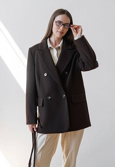 Chocolate cashmere short jacket-coat 253-01-004, фото 2 