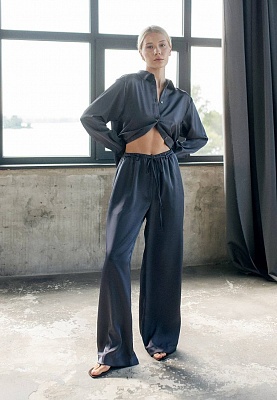 Satin pants in steel color 253F-05-004, фото 1