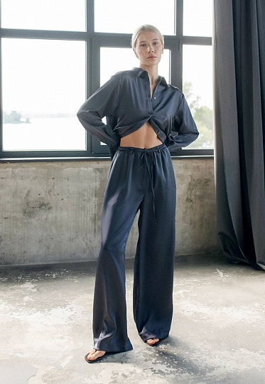 Satin pants in steel color 253F-05-004, фото 1 