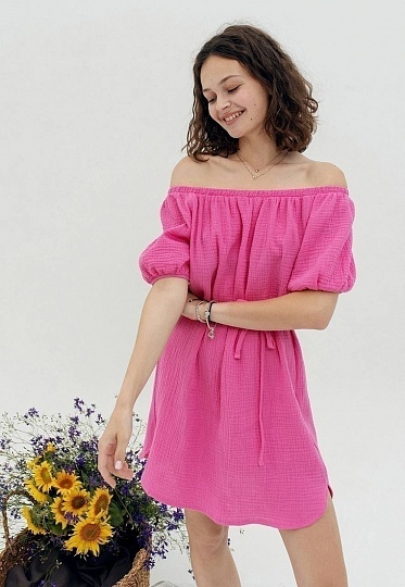 Crimson open-shoulders dress 252-06-023-2, фото 2 