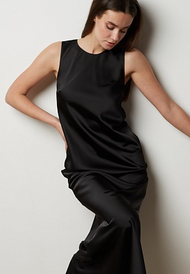 Black satin dress 244F-06-005, фото 1