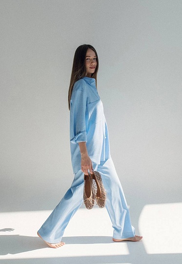 Cyan linen shirt 252-08-005-1, фото 1 