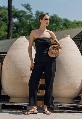 Black linen pants 252-05-010-1, фото 2