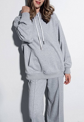 Gray melange knit bulk hoodie 253-08-018, фото 2 