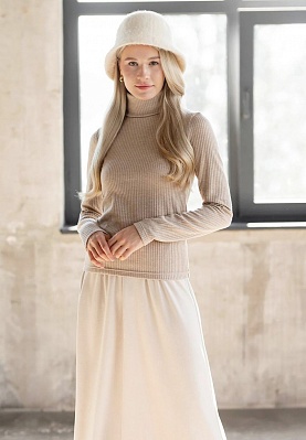 Beige ribbed turtleneck 243-08-027-1, фото 1 