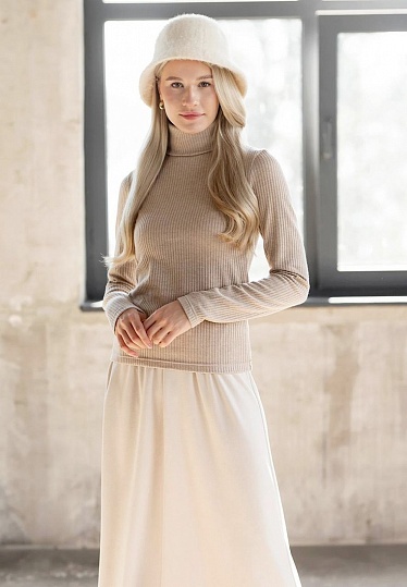 Beige ribbed turtleneck 243-08-027-1, фото 1 