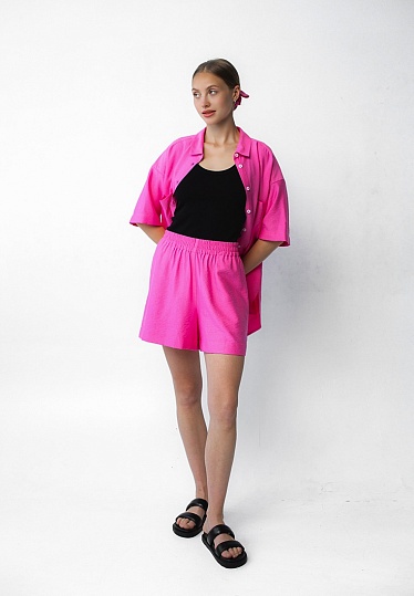 Week women's pink boho linen elasted shorts 242-05-007-3, фото 2 