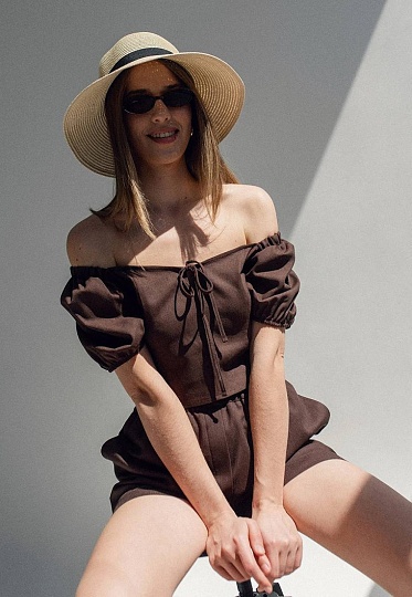 Linen blouse-top in chocolate color 252-08-008, фото 1 