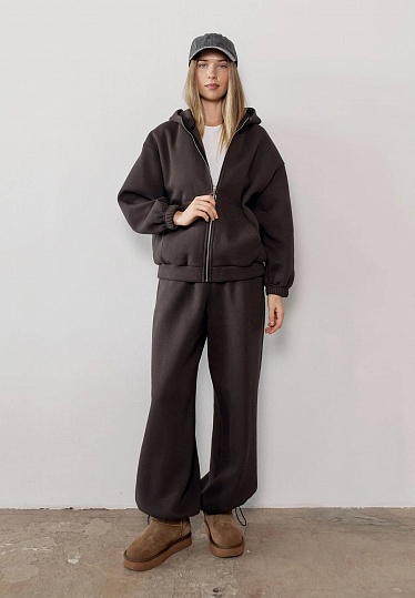 Fleece knit hoodie in chocolate color 254-08-011, фото 2 