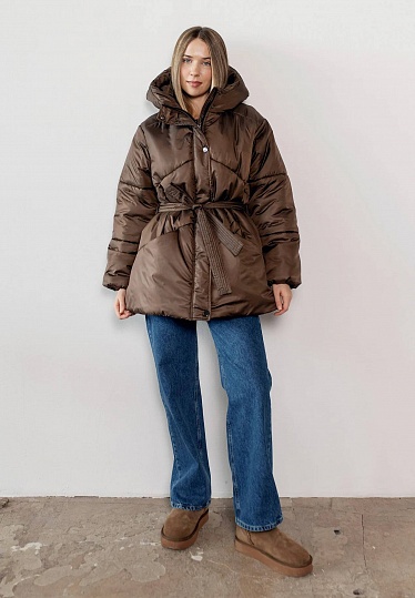 Belted winter jacket in chocolate color 254-02-004-1, фото 1 