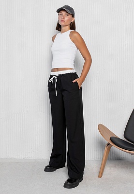 Week women's black contrast belt palazzo pants 243-05-002, фото 1