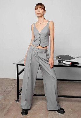 Grey fabric-suit palazzo pants 243-05-008, фото 2 