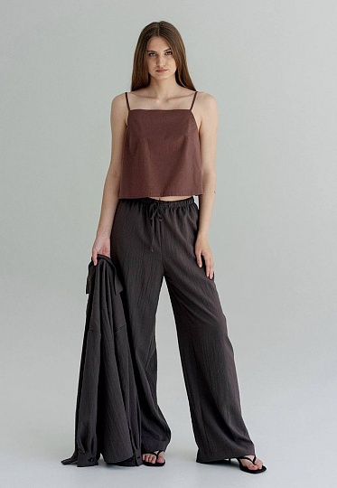 Boho linen pants in chocolate color 252-05-001-3, фото 2 