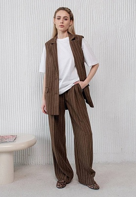 Striped pants in chocolate color 251-05-004-3, фото 1