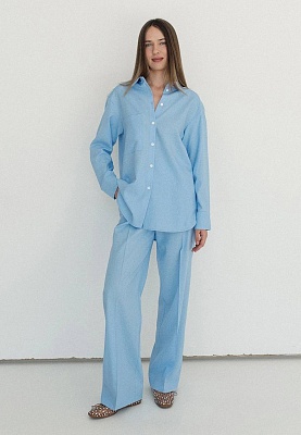Cyan linen shirt 252-08-005-1, фото 2 