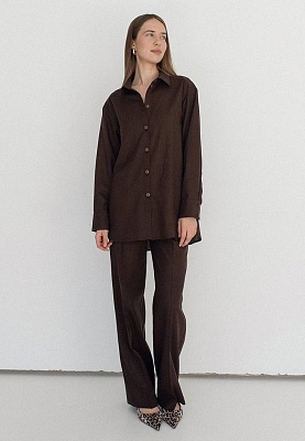 Linen shirt in chocolate color 252-08-005, фото 2 