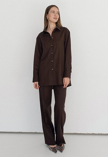 Linen shirt in chocolate color 252-08-005, фото 2 