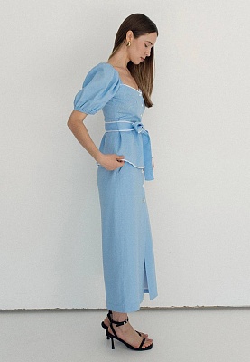 Cyan linen blouse 252-08-011-1, фото 1 