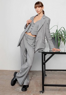 Week women's grey suit waist-pleats jacket 243-03-005, фото 1