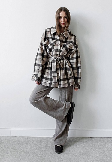 Chocolate-beige plaid shirt-coat 253-01-006, фото 2 