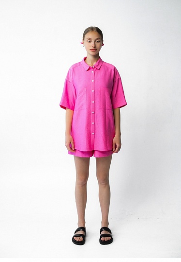 Week women's pink linen short sleeve shirt 242-08-013-3, фото 2 