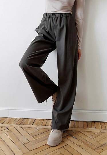 Chocolate-color warm pants in print 253-05-018, фото 2 