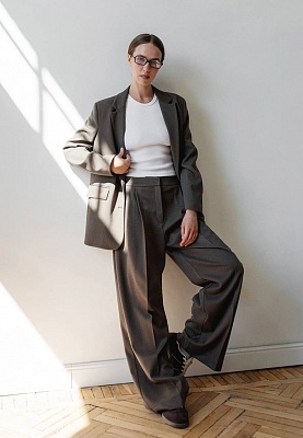 Chocolate pants in herringbone pattern 254-05-002, фото 1