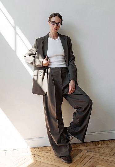 Chocolate pants in herringbone pattern 254-05-002, фото 1 
