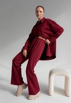 Burgundy eco-suede pants 243-05-019-1, фото 1