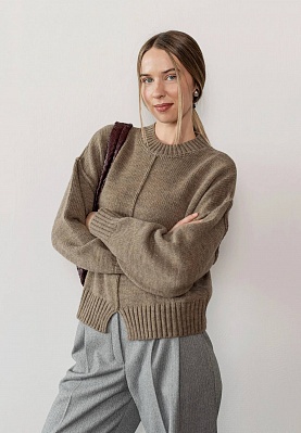 Cutout sweater in beige color 254-22-717-1, фото 1