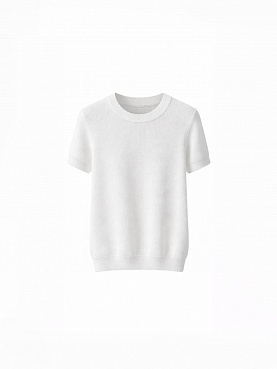 Ribb knitted T-shirt in milky color 254-08-023-3, фото 1