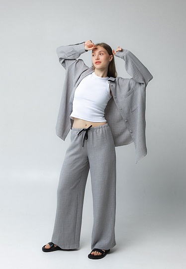 Week women's grey viscose linen bulk shirt 242-08-008-1, фото 2 