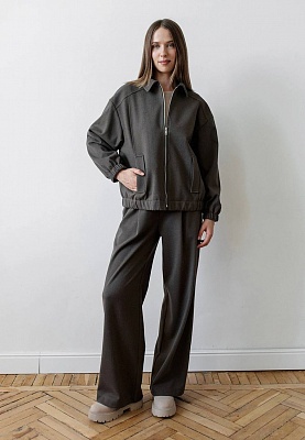 Chocolate herringbone patterned bomber-jacket 253-02-008, фото 1 