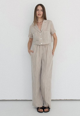 Beige boho linen pants 252-05-001-2, фото 1 