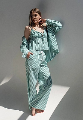Cotton pants in green stripes 252-05-001-4, фото 1 