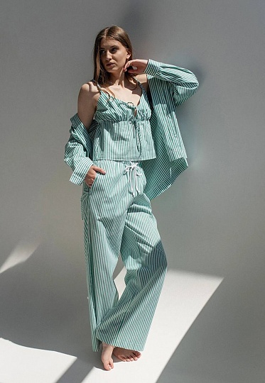 Cotton pants in green stripes 252-05-001-4, фото 1 