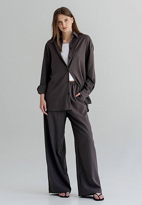 Boho linen shirt in chocolate color 252-08-010-1, фото 1 