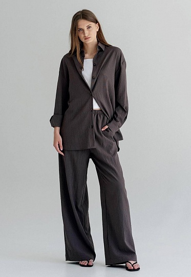 Boho linen shirt in chocolate color 252-08-010-1, фото 1 