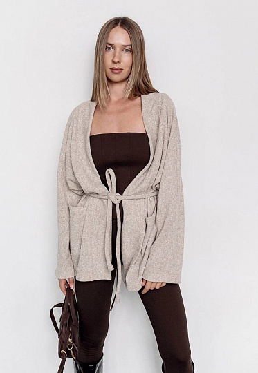 Beige warm knit cardigan 254-08-004, фото 1 