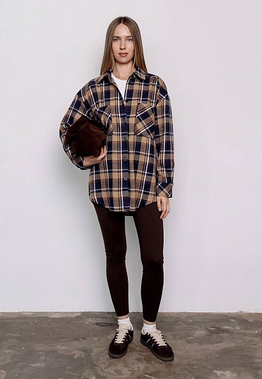 Beige-brown plaid shirt 253-08-009-2, фото 2 